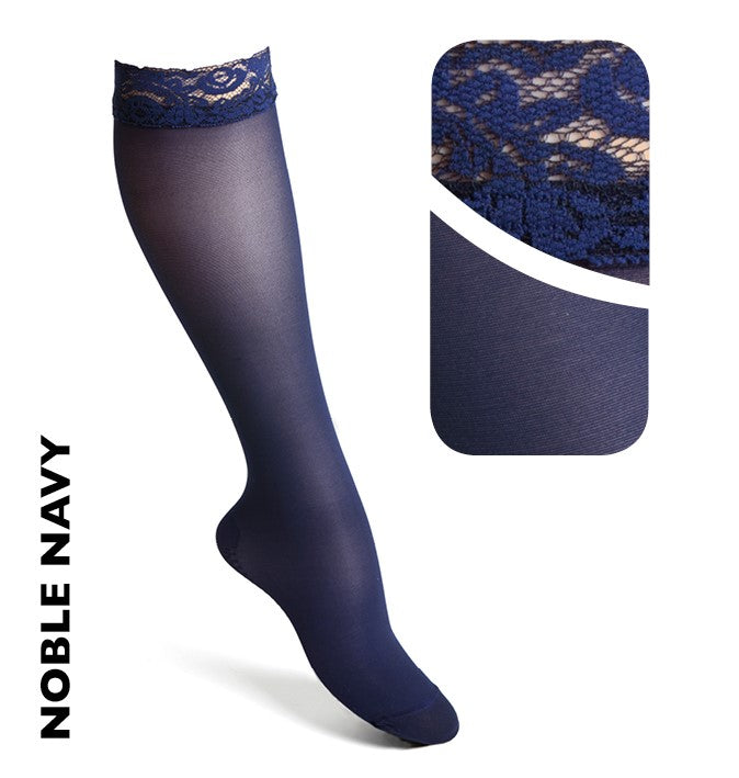 Support sock Navy - Women's with lace trim