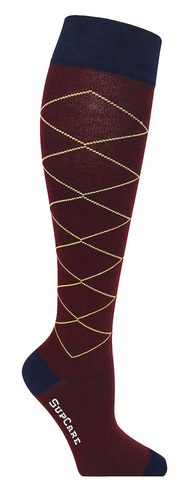 Support socks - Wine red with blue border