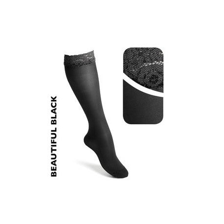 Support sock Black - Women with lace edge