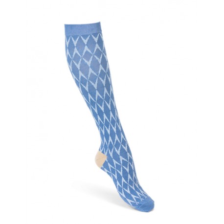 Cotton support stockings blue harlequin